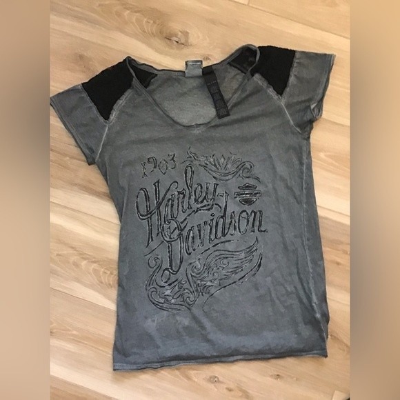 Harley-Davidson Lace Panel Shoulder Tee M - Picture 1 of 7